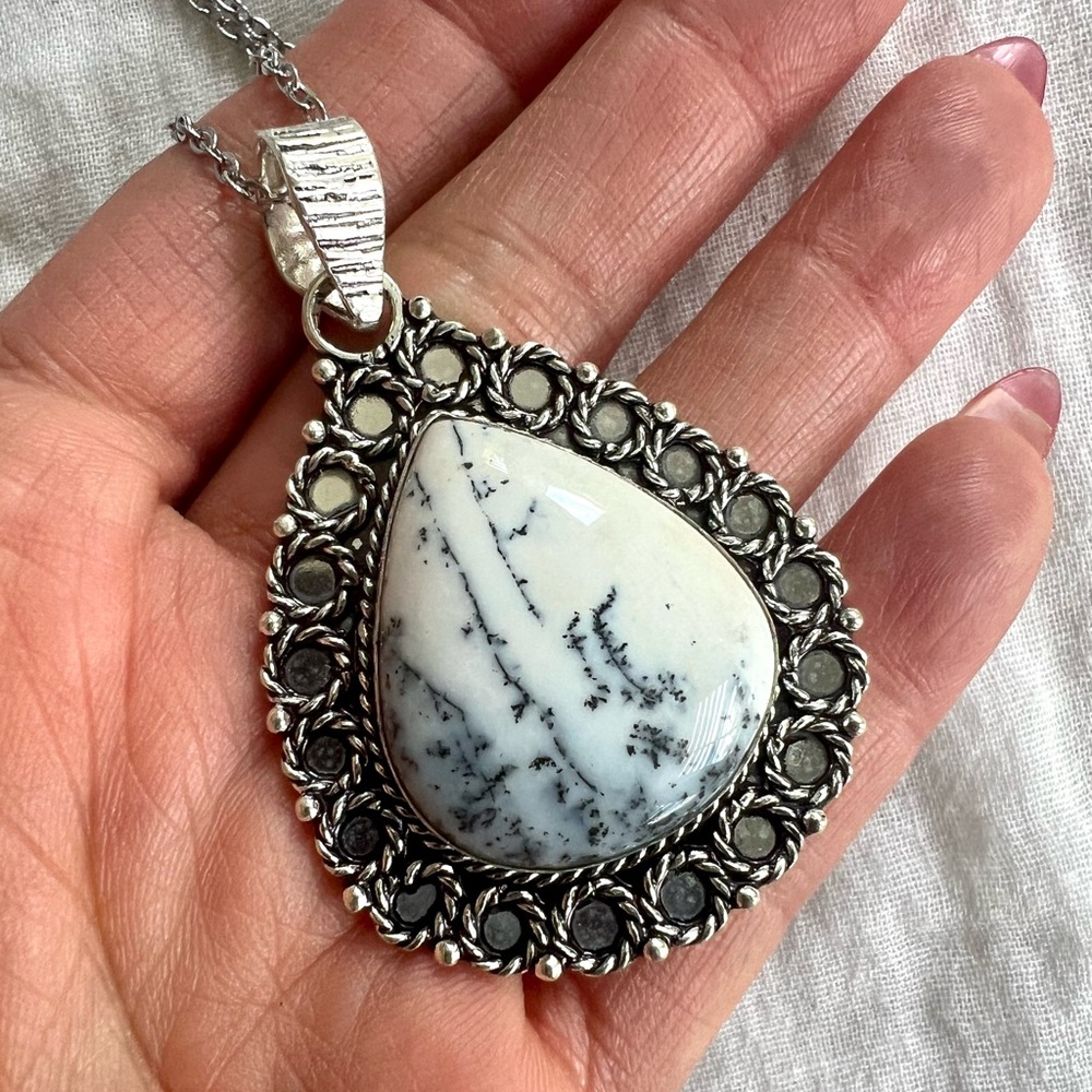 925 Stunning! Dendritic Agate Statement Piece Nec… - image 1